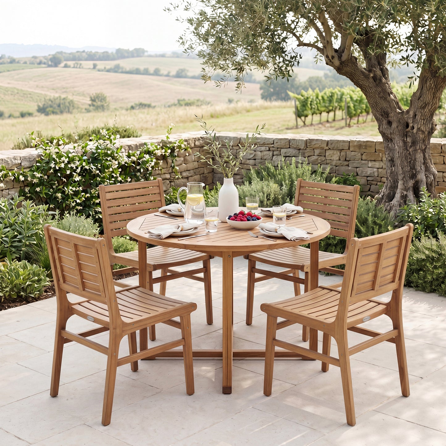 Teak Wood Patio Dining Chair with Slanted Back
