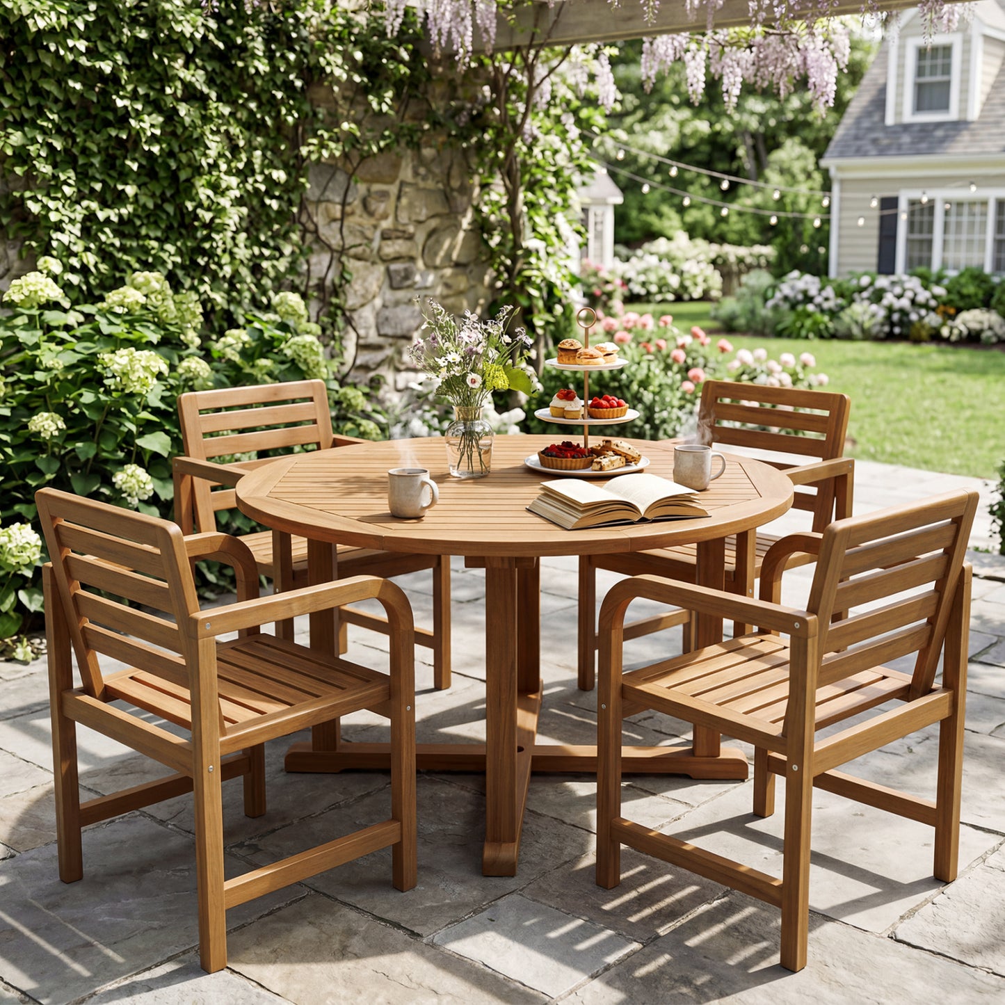 Teak Wood Patio Armchair with Slanted Back