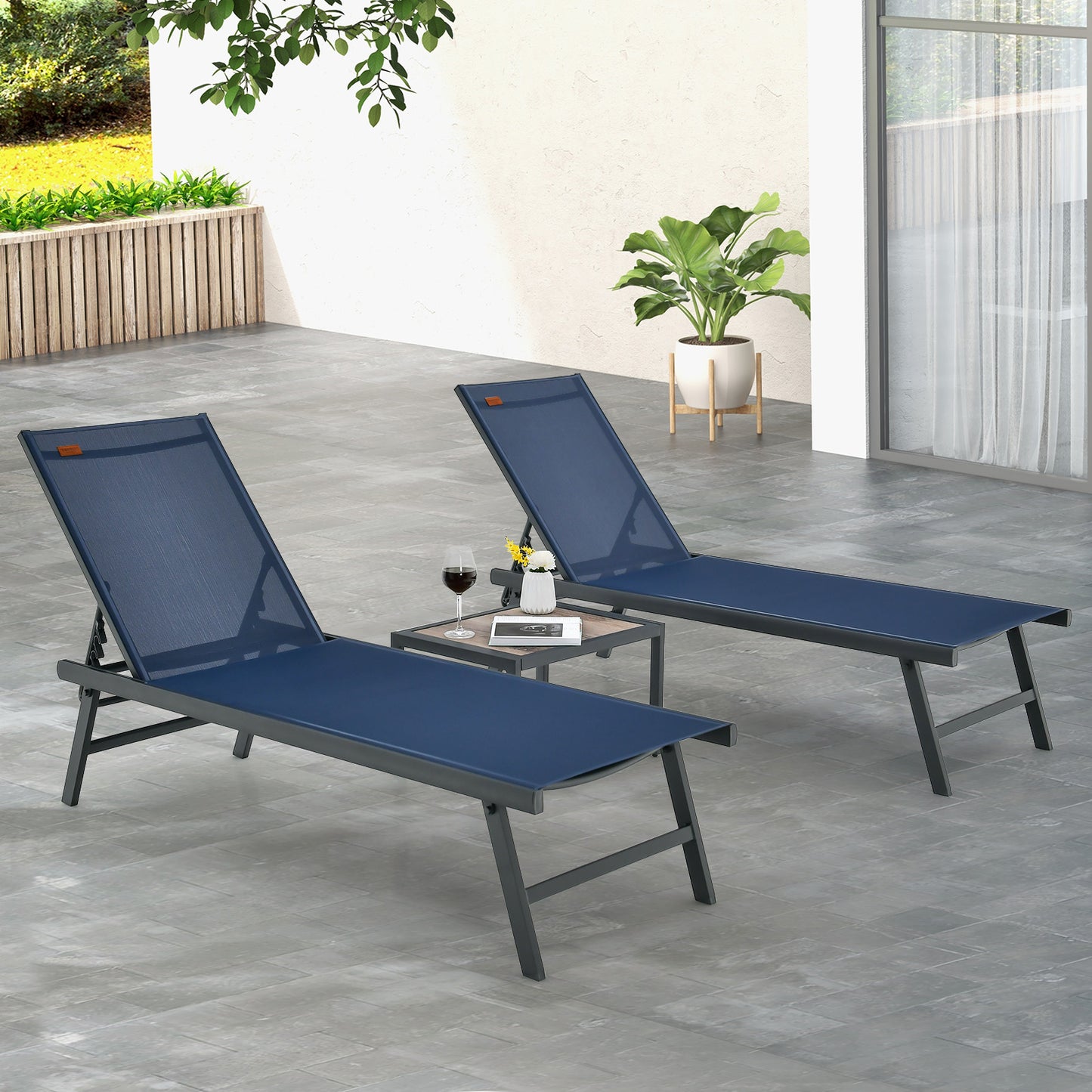 3-Piece Patio Chaise Lounge Set with Adjustable Backrest