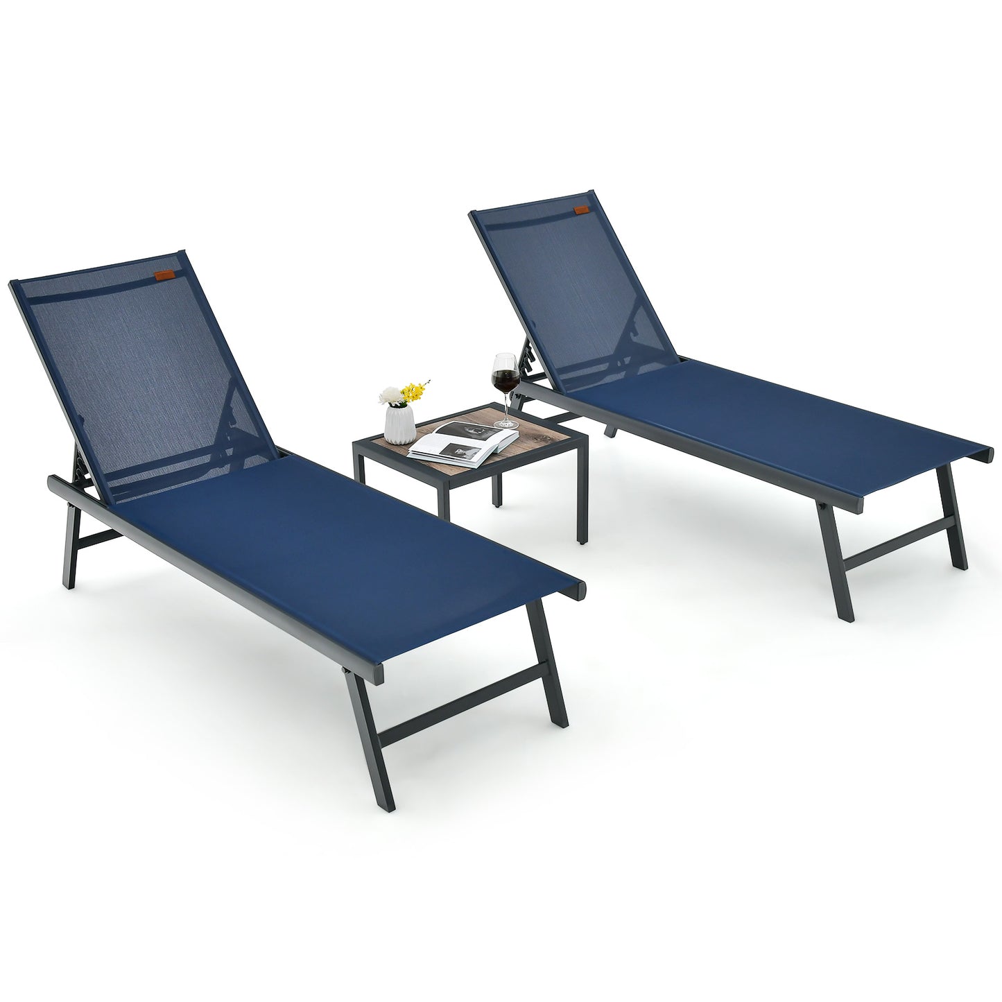 3-Piece Patio Chaise Lounge Set with Adjustable Backrest