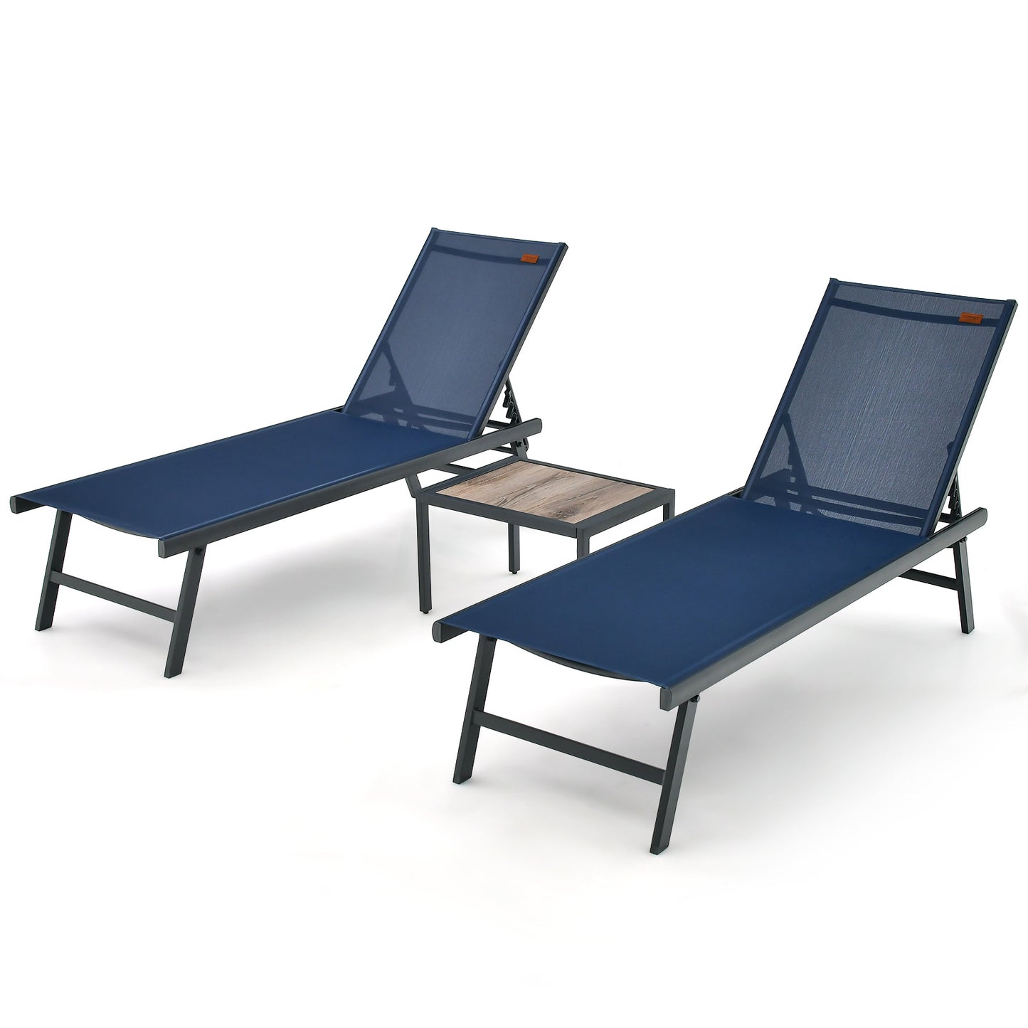 3-Piece Patio Chaise Lounge Set with Adjustable Backrest