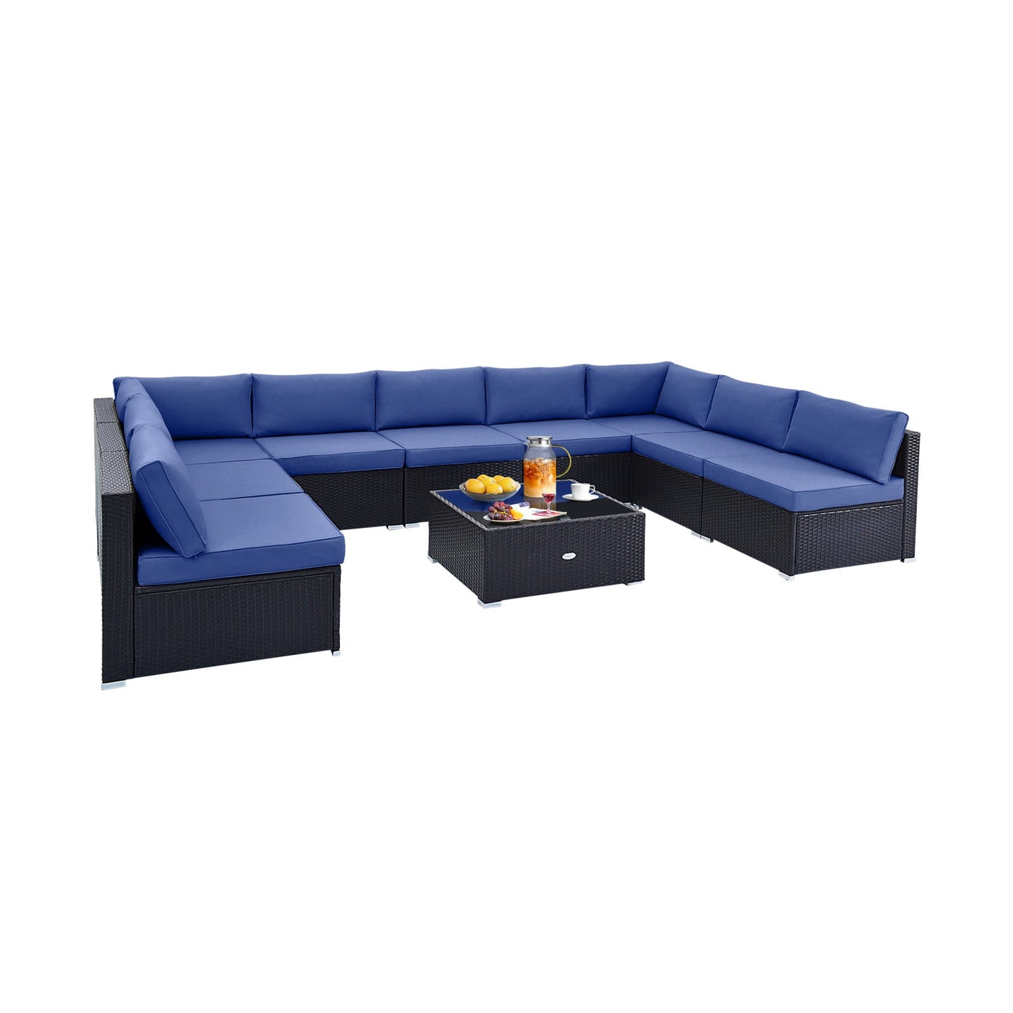10 Piece Outdoor Wicker Conversation Set with Seat and Back Cushions