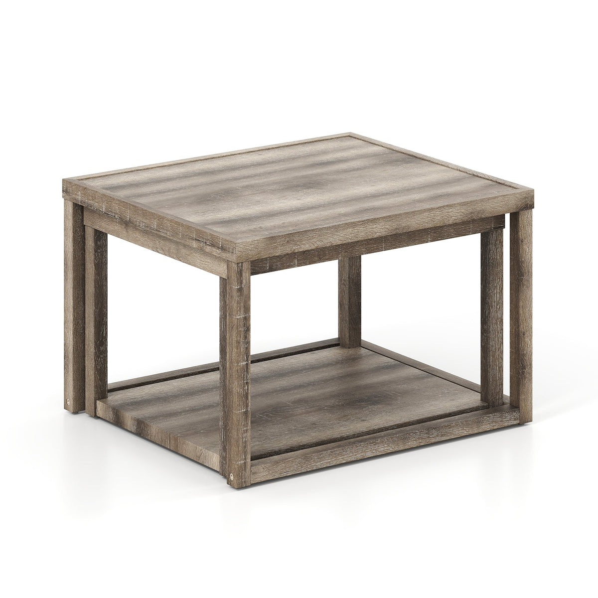 Nesting Coffee Table Set of 2 Stackable Rectangular End Tables-Gray