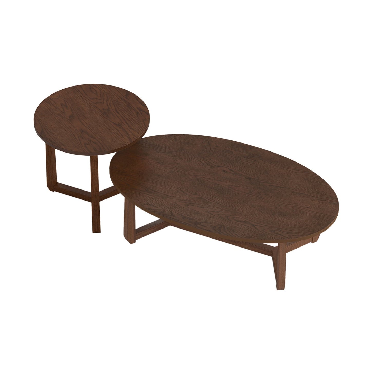 Nesting Coffee Table Set of 2 with Wood Veneered Top and Solid Rubber Wood Legs