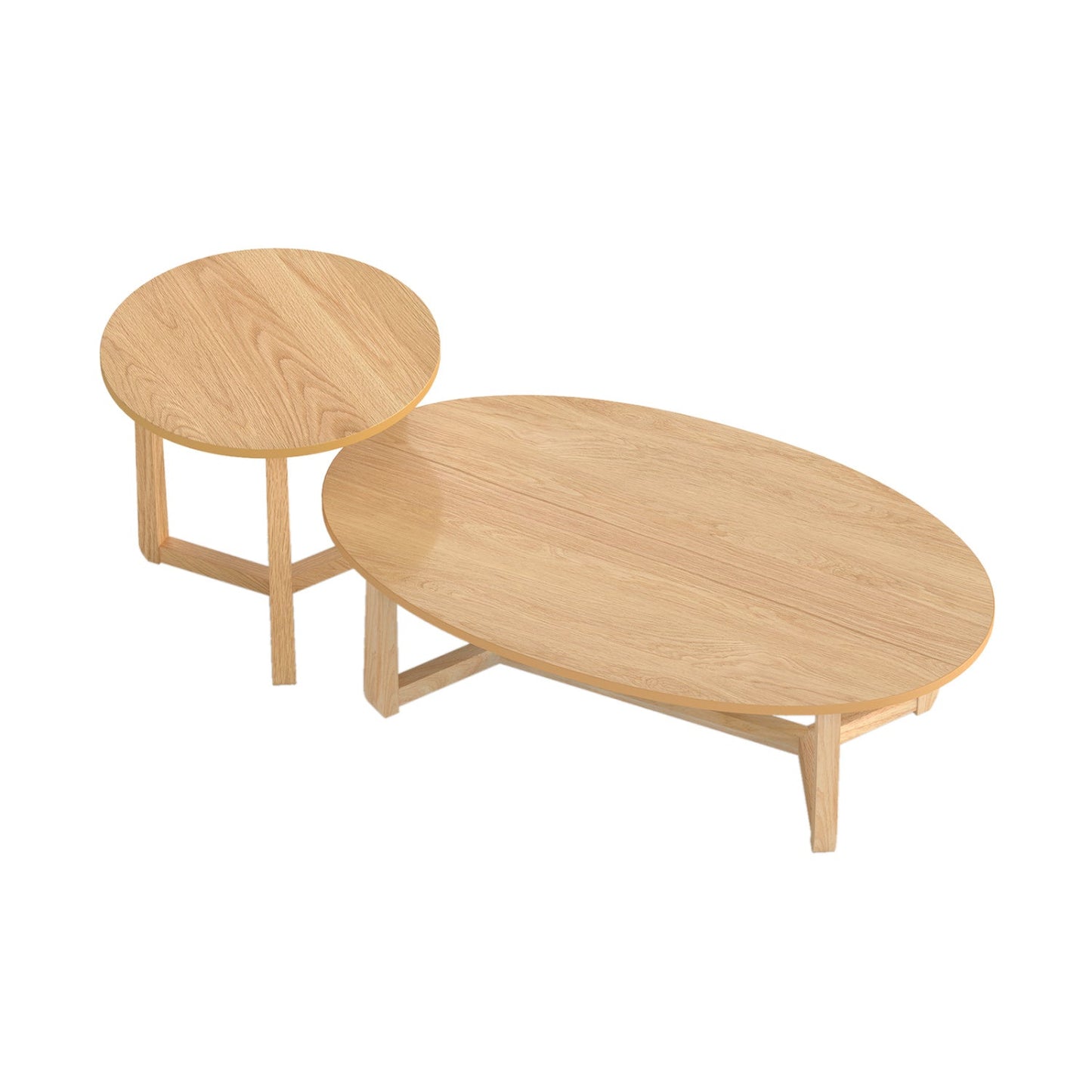 Nesting Coffee Table Set of 2 with Wood Veneered Top and Solid Rubber Wood Legs
