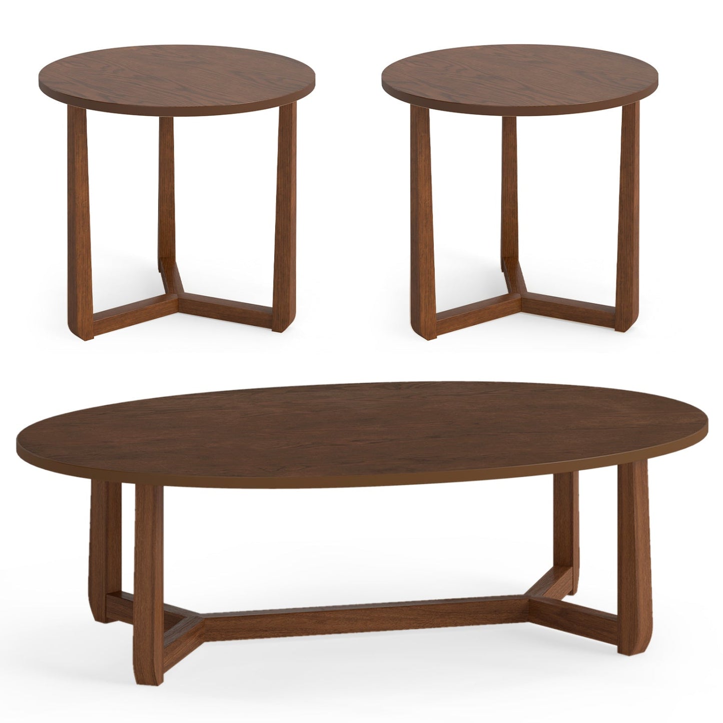 Nesting Coffee Table Set of 3 with Wood Veneered Top and Solid Rubber Wood Legs for Living Room