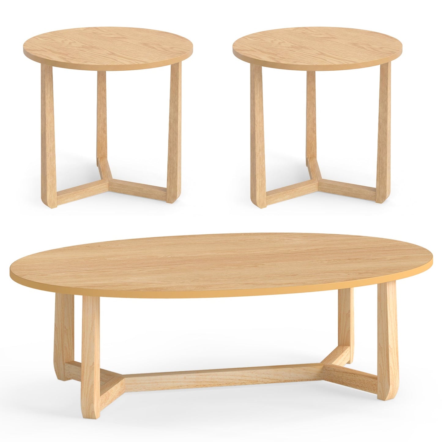 Nesting Coffee Table Set of 3 with Wood Veneered Top and Solid Rubber Wood Legs for Living Room
