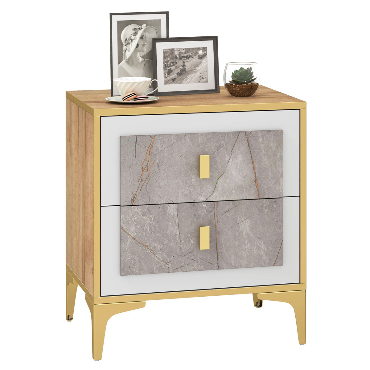 Nightstand with 2 Pull-out Drawers for Living Room Bedroom