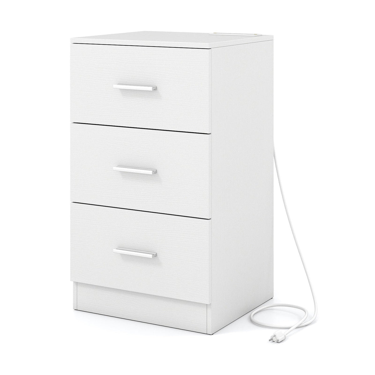 Nightstand with Charging Station End Table with 3 Storage Drawers Bedside Table for Bedroom