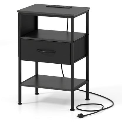 Nightstand with Charging Station and Fabric Drawer 24.5"