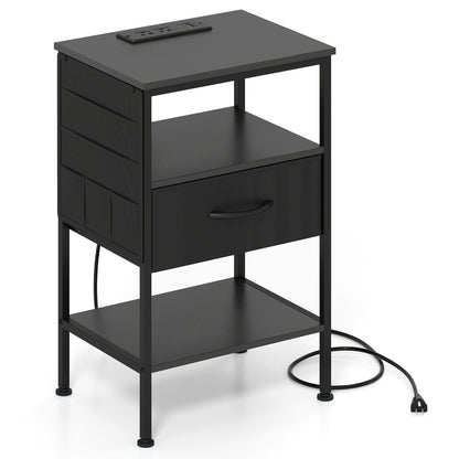 Nightstand with Charging Station and Fabric Drawer 24.5"
