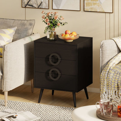 Nightstand with Power Outlets and 3 Drawers Modern Bedside Table with Cable Hole