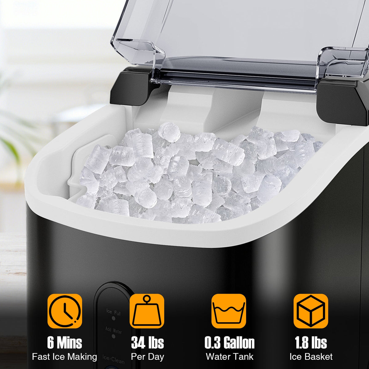 Nugget Countertop Ice Maker with Soft Chewable Pellet Ice-Black