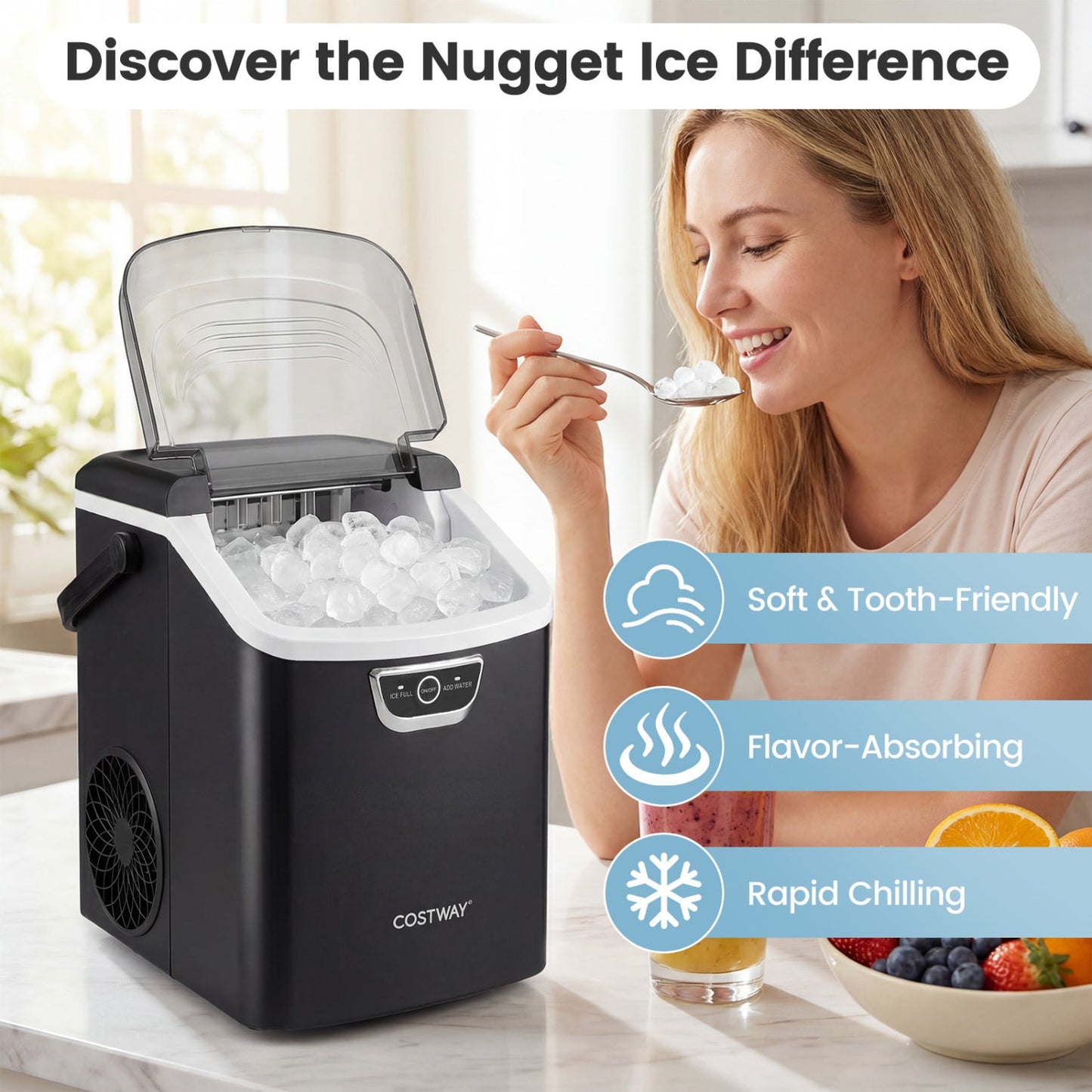Nugget Ice Maker Countertop with Audible Ice Full Alarm