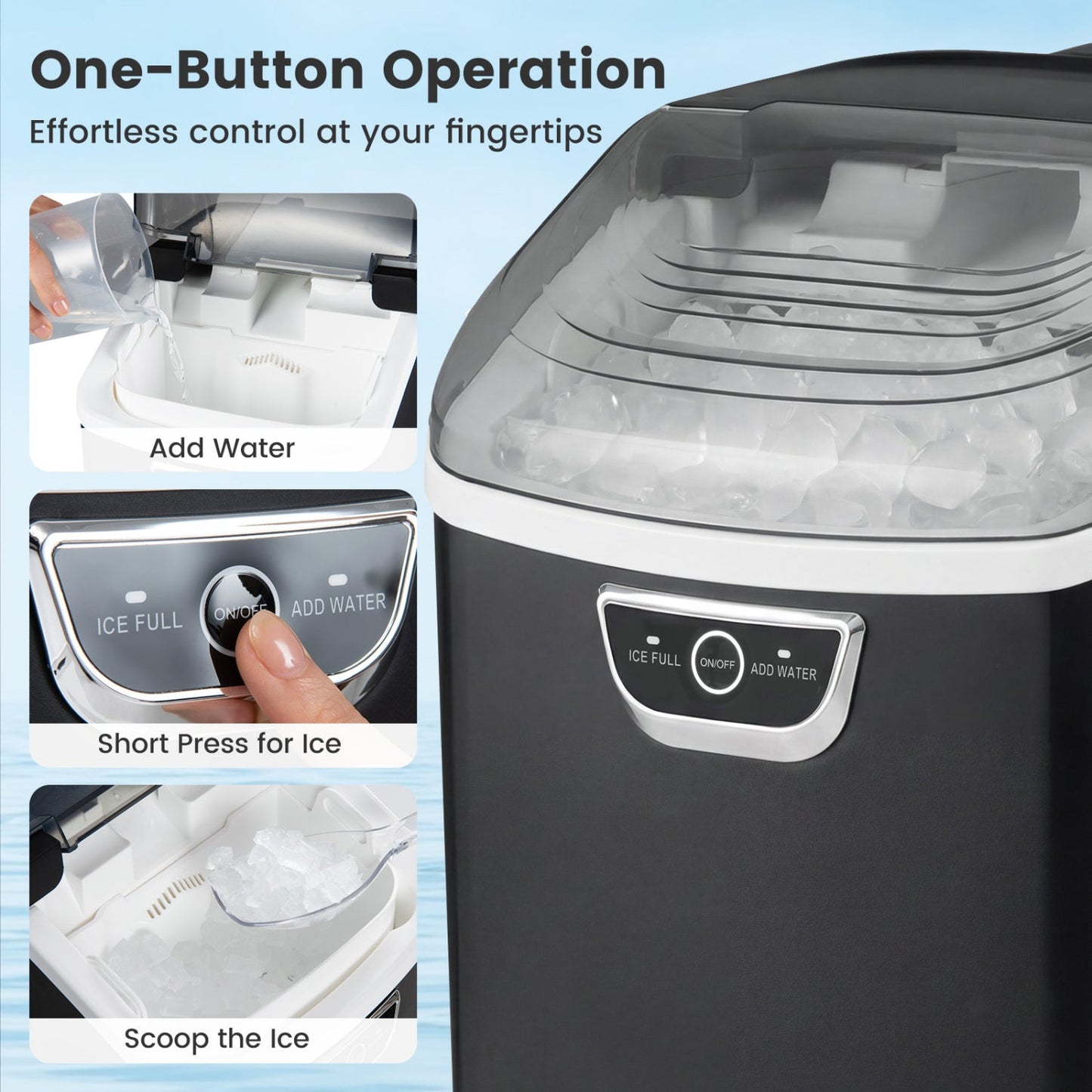 Nugget Ice Maker Countertop with Audible Ice Full Alarm