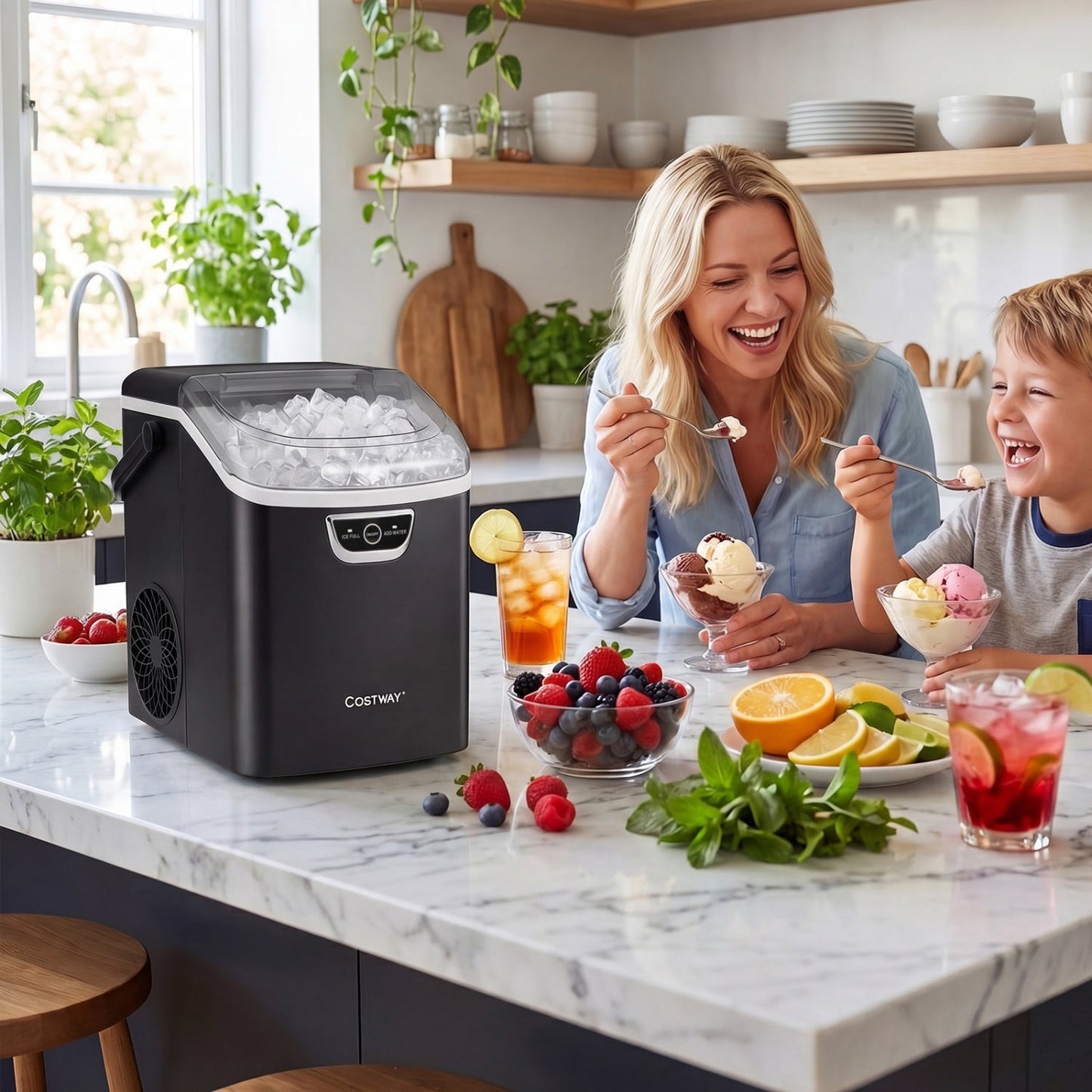 Nugget Ice Maker Countertop with Audible Ice Full Alarm