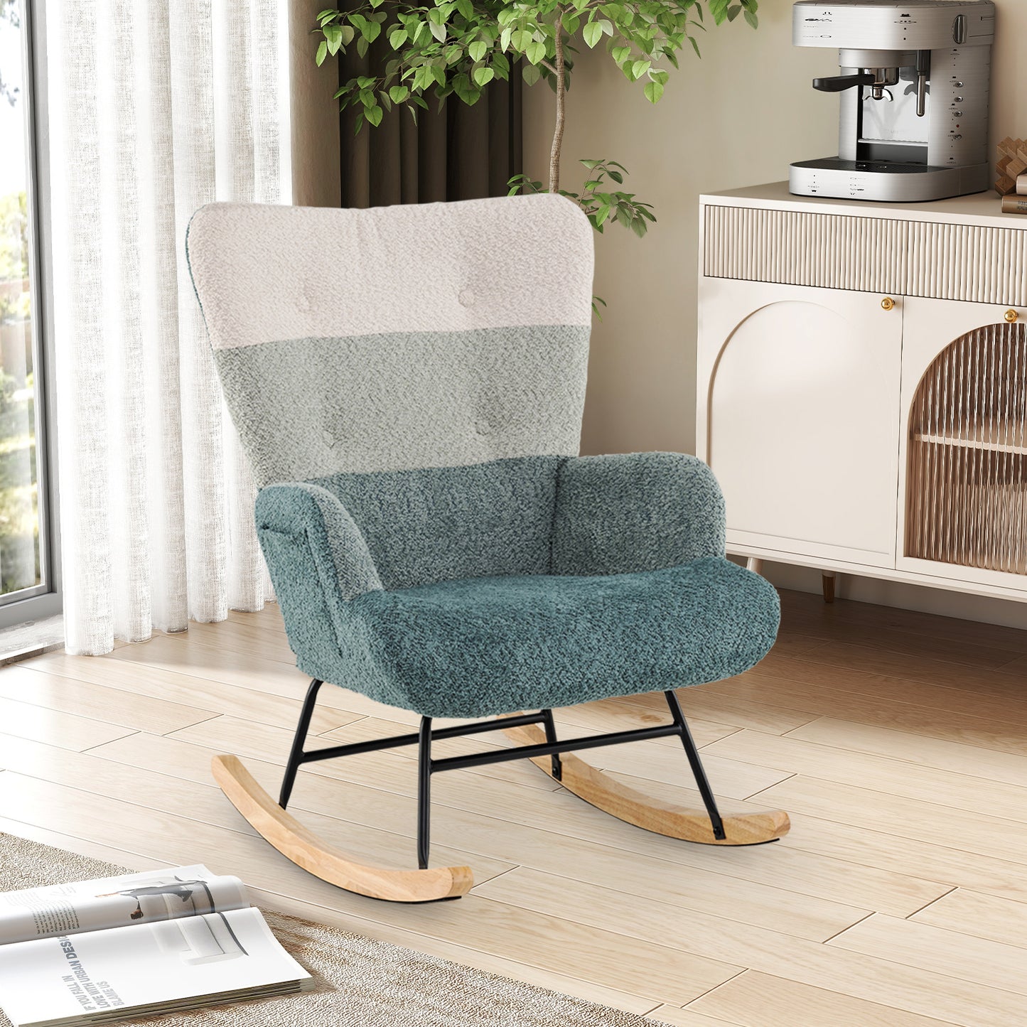 Nursery Rocking Chair with Ergonomic High Backrest