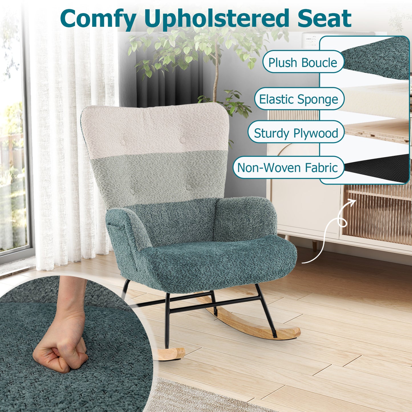 Nursery Rocking Chair with Ergonomic High Backrest