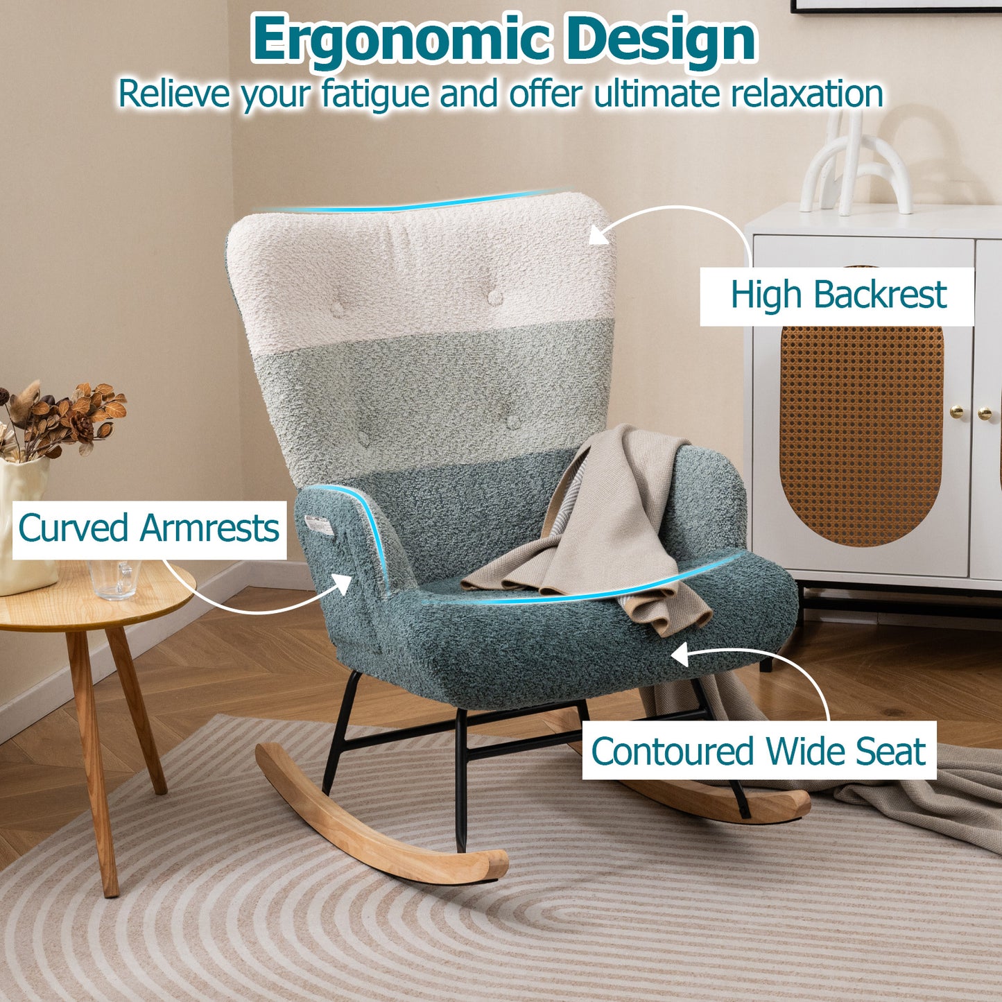 Nursery Rocking Chair with Ergonomic High Backrest