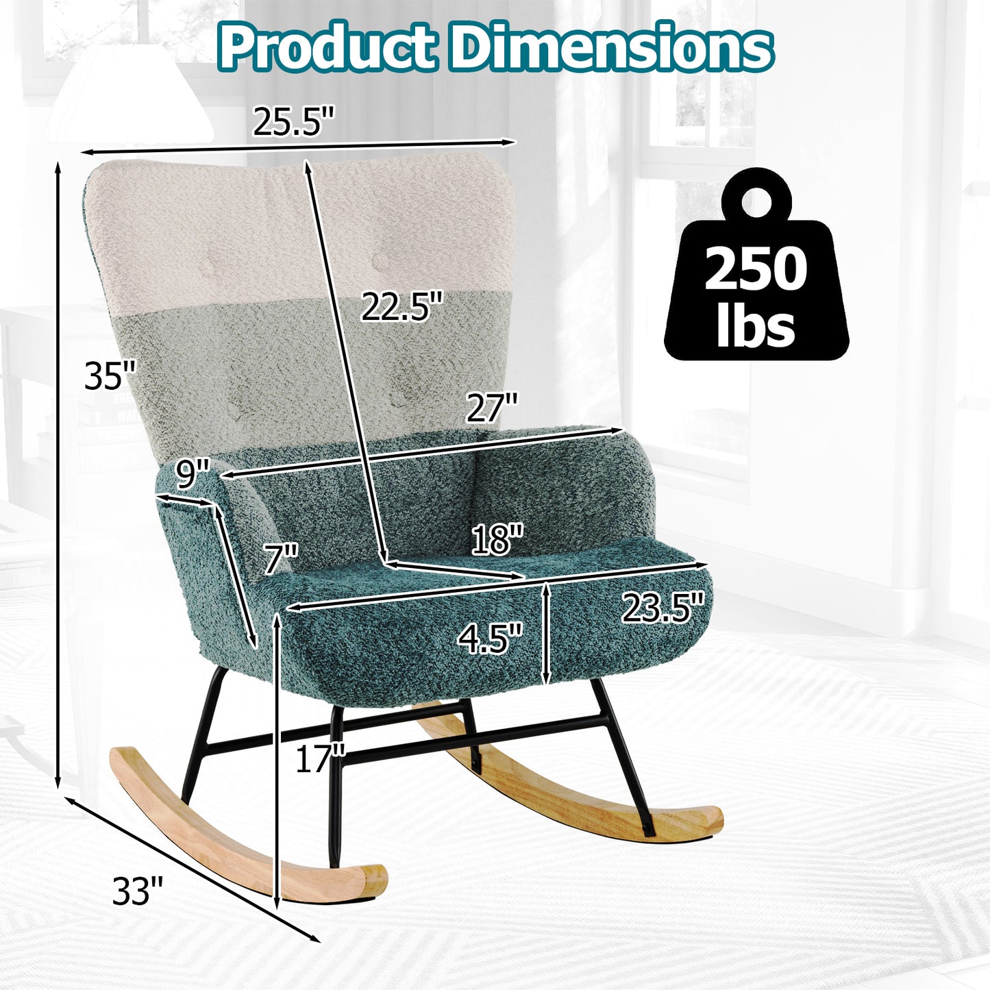 Nursery Rocking Chair with Ergonomic High Backrest