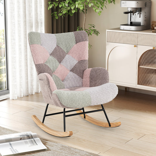 Rocking Chair with Ergonomic Armrests and High Backrest
