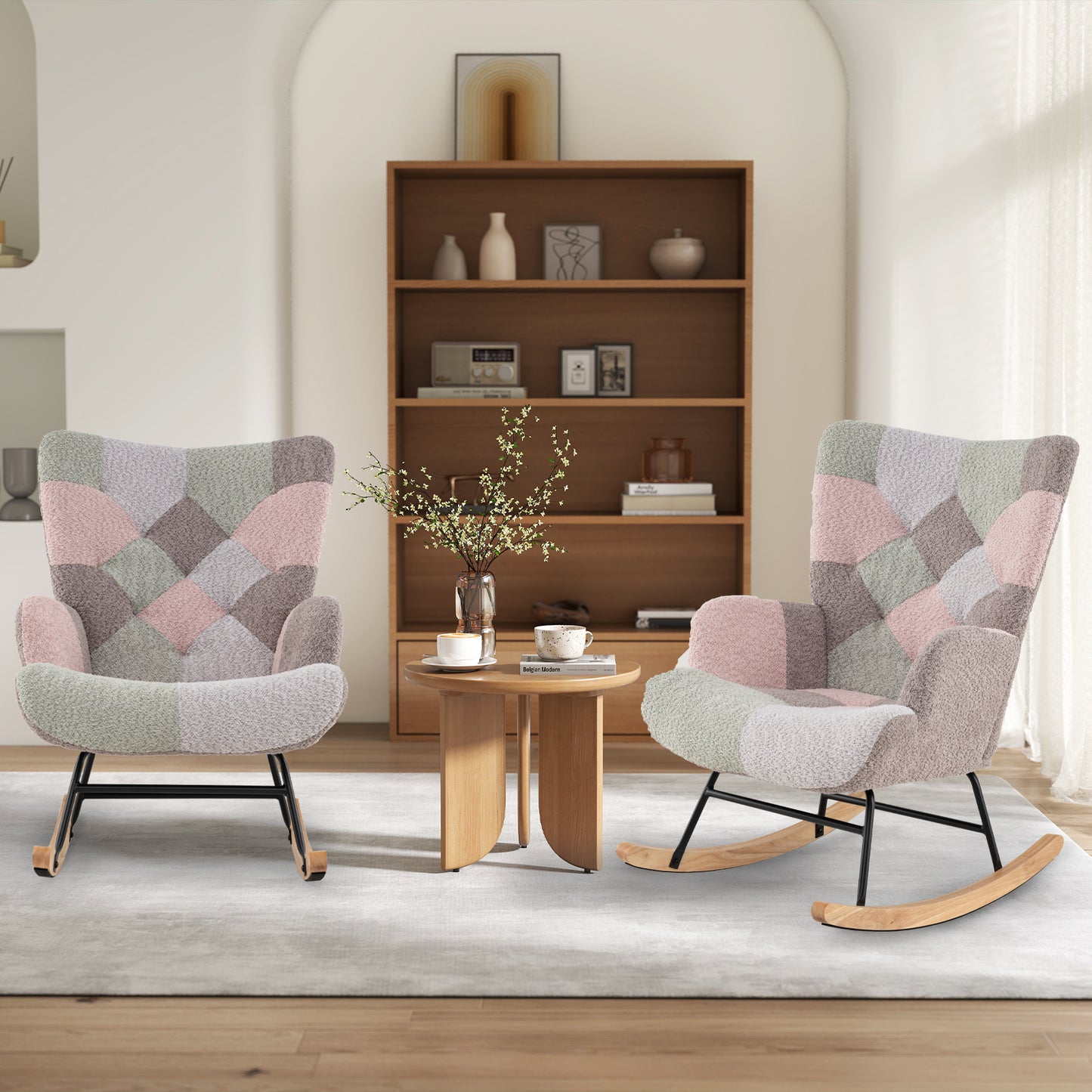 Rocking Chair with Ergonomic Armrests and High Backrest