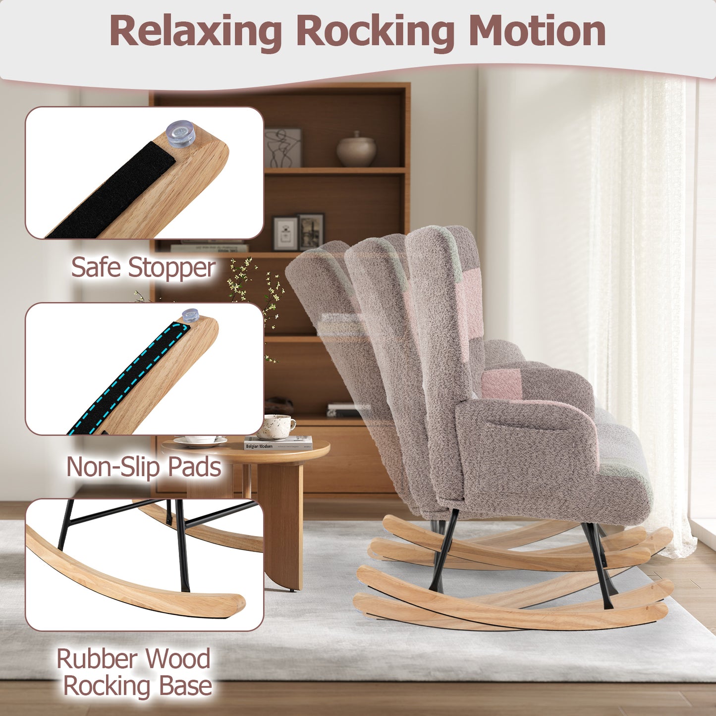 Rocking Chair with Ergonomic Armrests and High Backrest