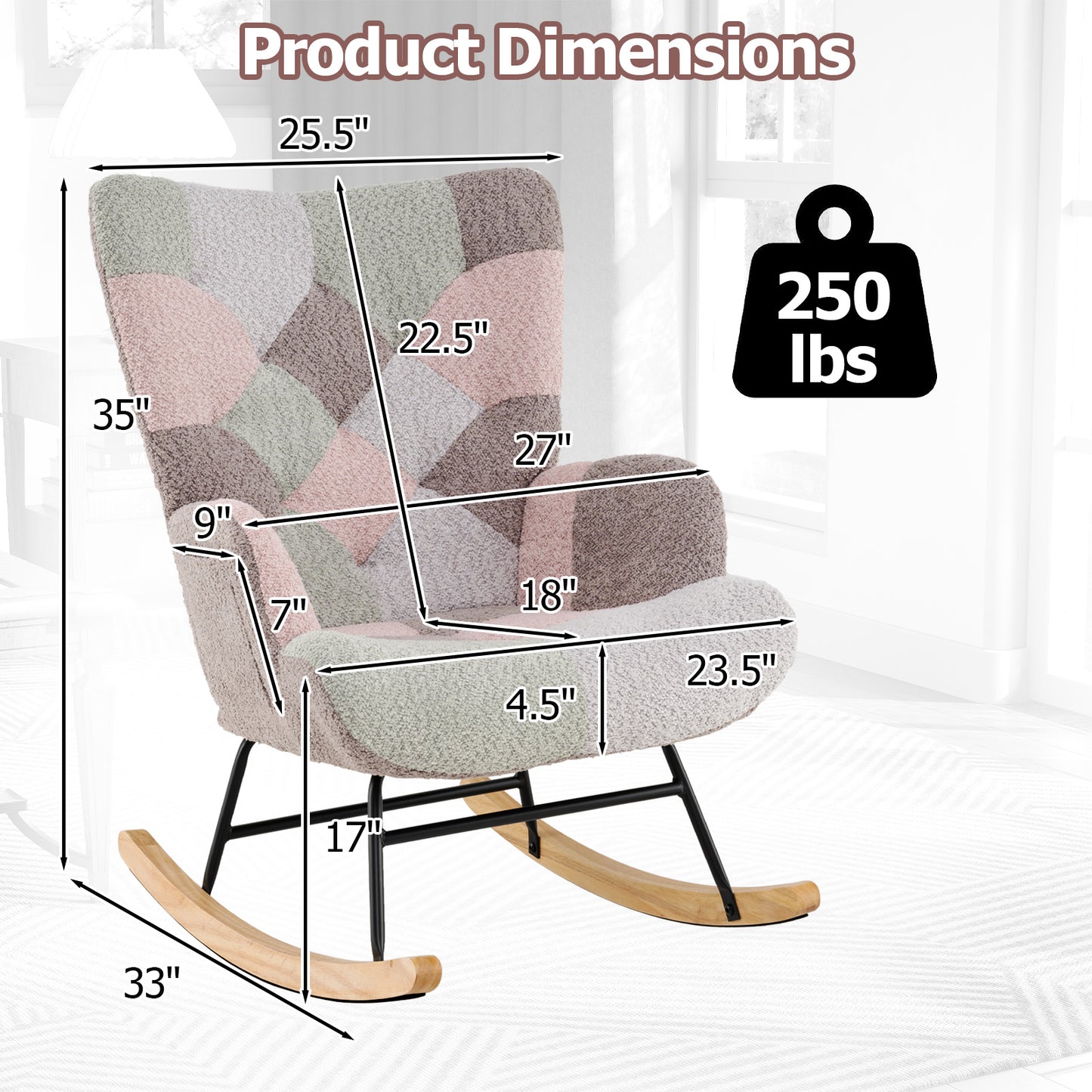 Rocking Chair with Ergonomic Armrests and High Backrest