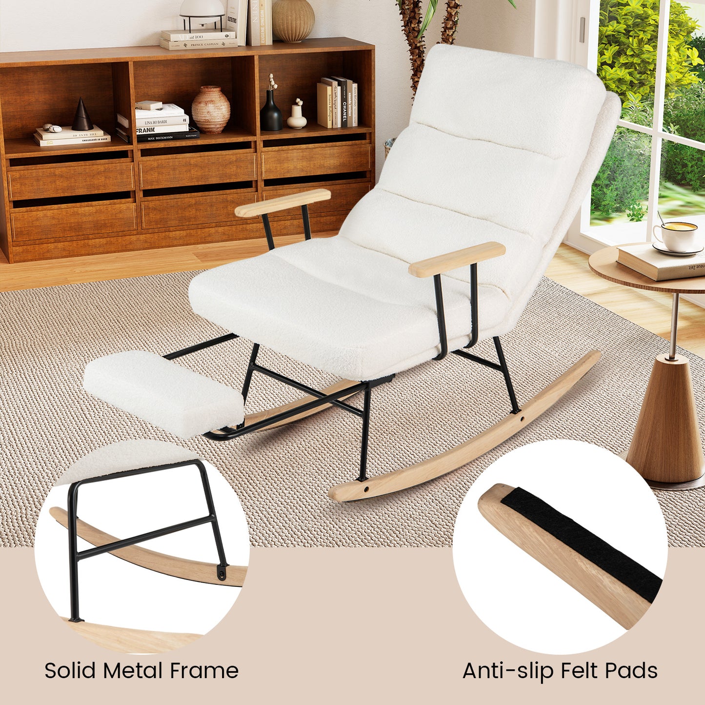 Teddy Velvet Rocking Chair with Adjustable Backrest