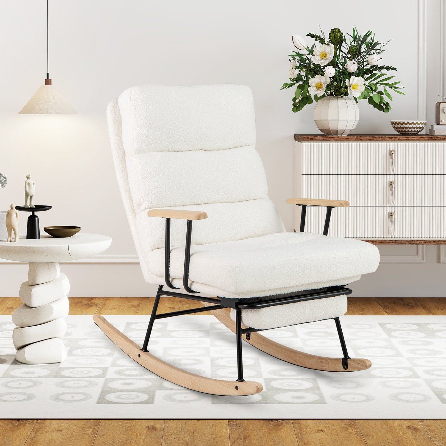 Teddy Velvet Rocking Chair with Adjustable Backrest