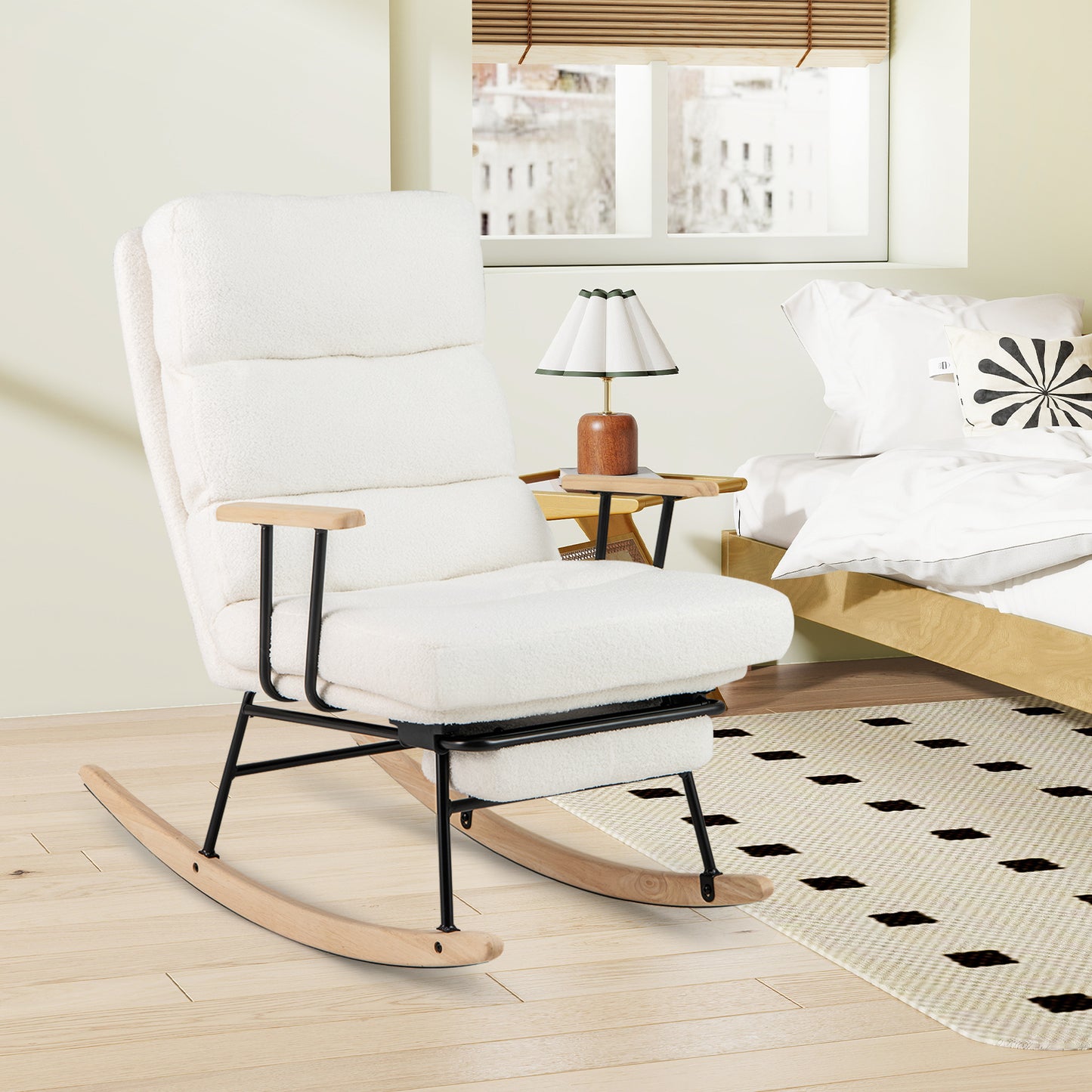 Teddy Velvet Rocking Chair with Adjustable Backrest