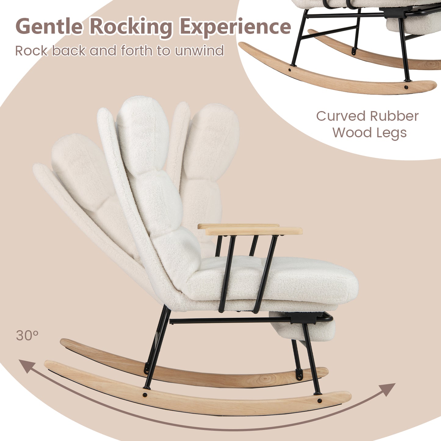 Teddy Velvet Rocking Chair with Adjustable Backrest