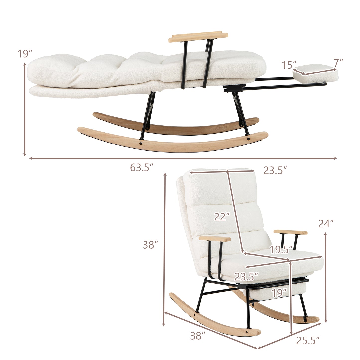 Teddy Velvet Rocking Chair with Adjustable Backrest