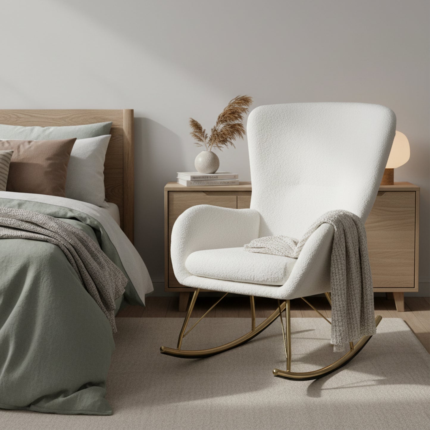 Nursery Rocking Chair with Curved Backrest and Armrests