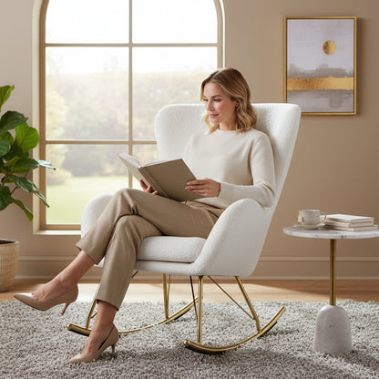 Nursery Rocking Chair with Curved Backrest and Armrests