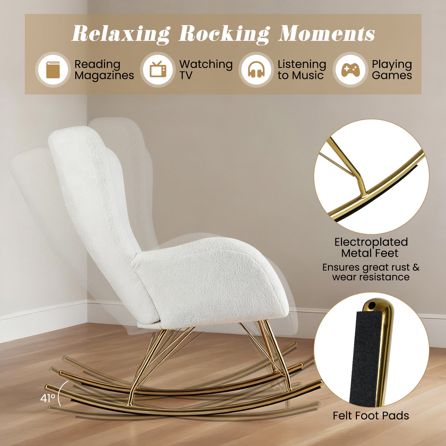 Nursery Rocking Chair with Curved Backrest and Armrests