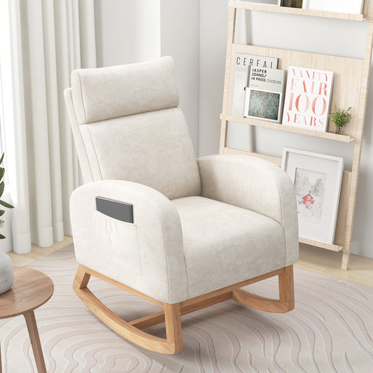 Upholstered Rocking Chair with Rubber Wood Frame