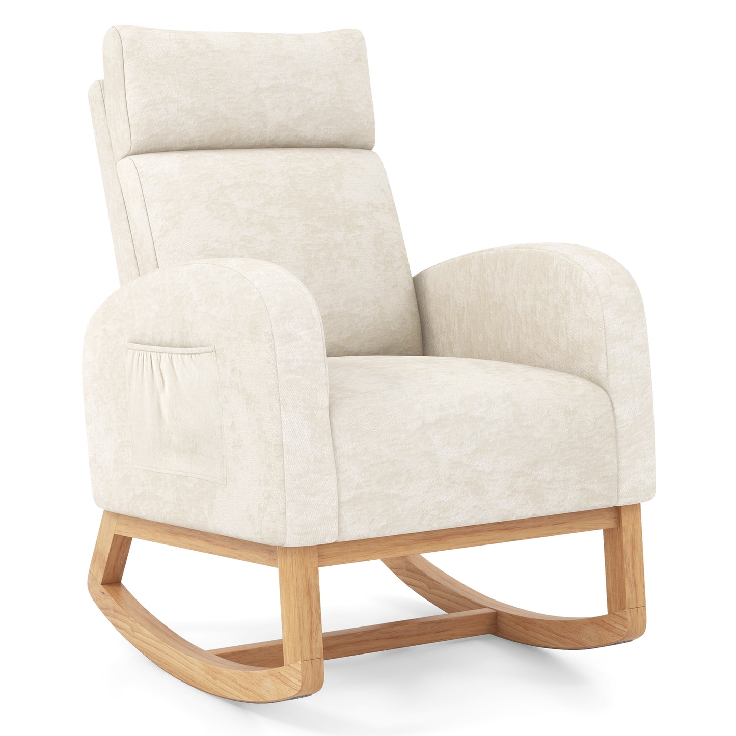 Upholstered Rocking Chair with Rubber Wood Frame