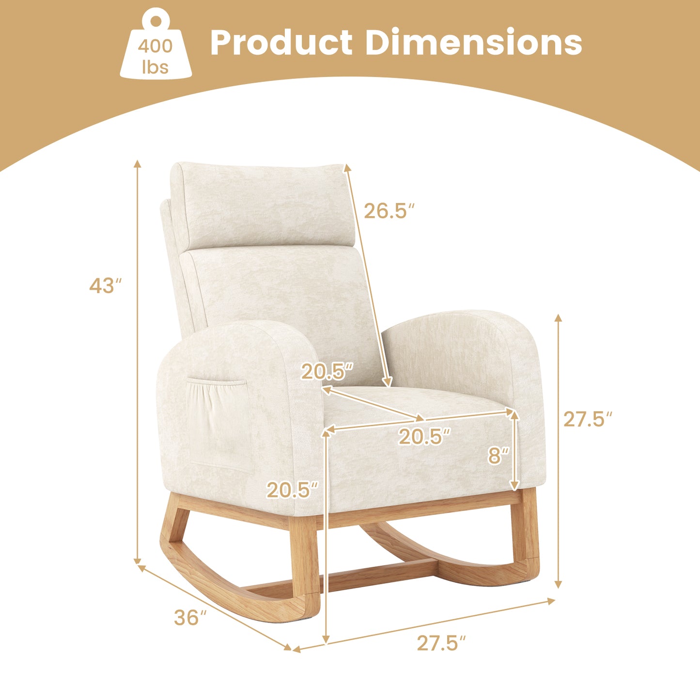 Upholstered Rocking Chair with Rubber Wood Frame
