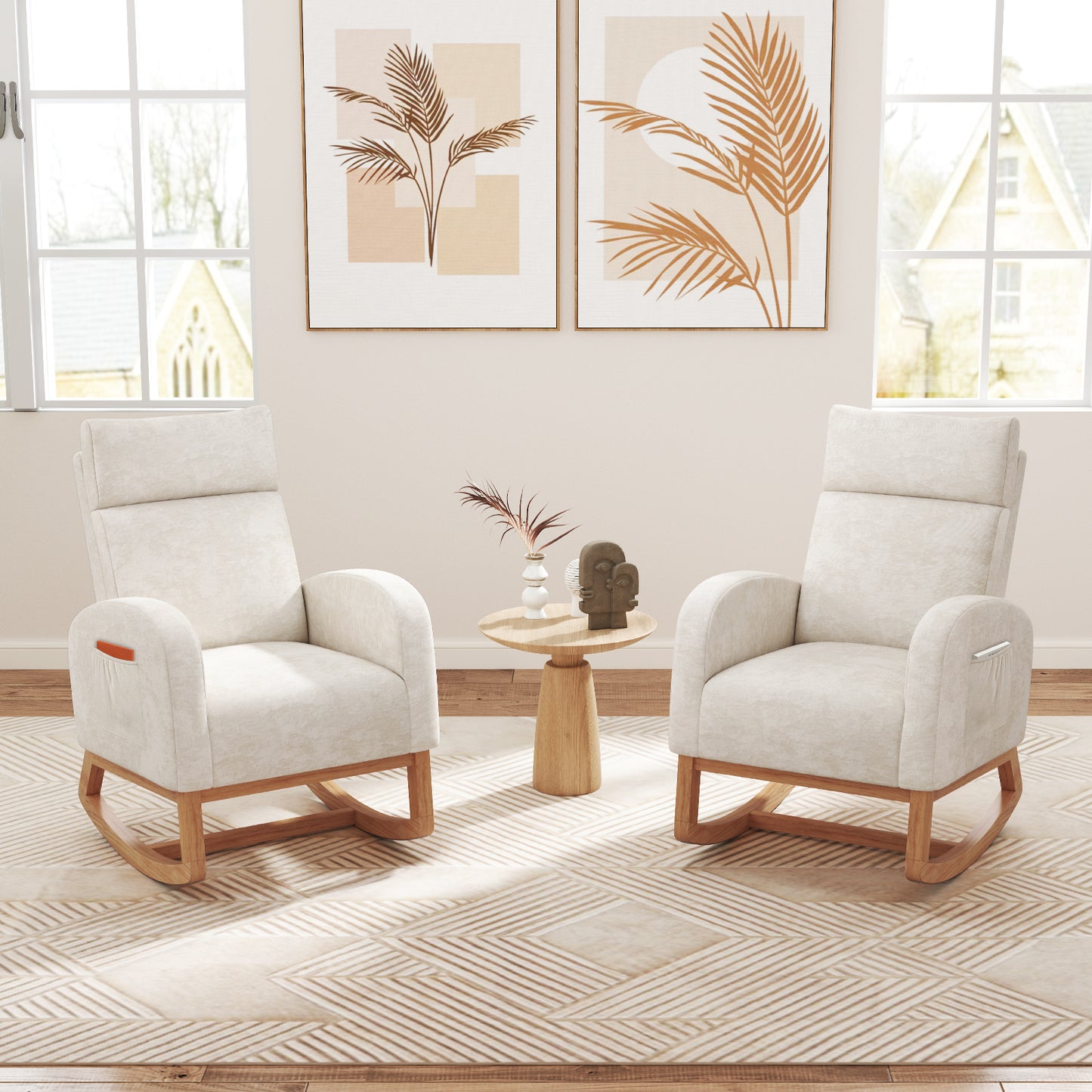 Upholstered Rocking Chair with Rubber Wood Frame
