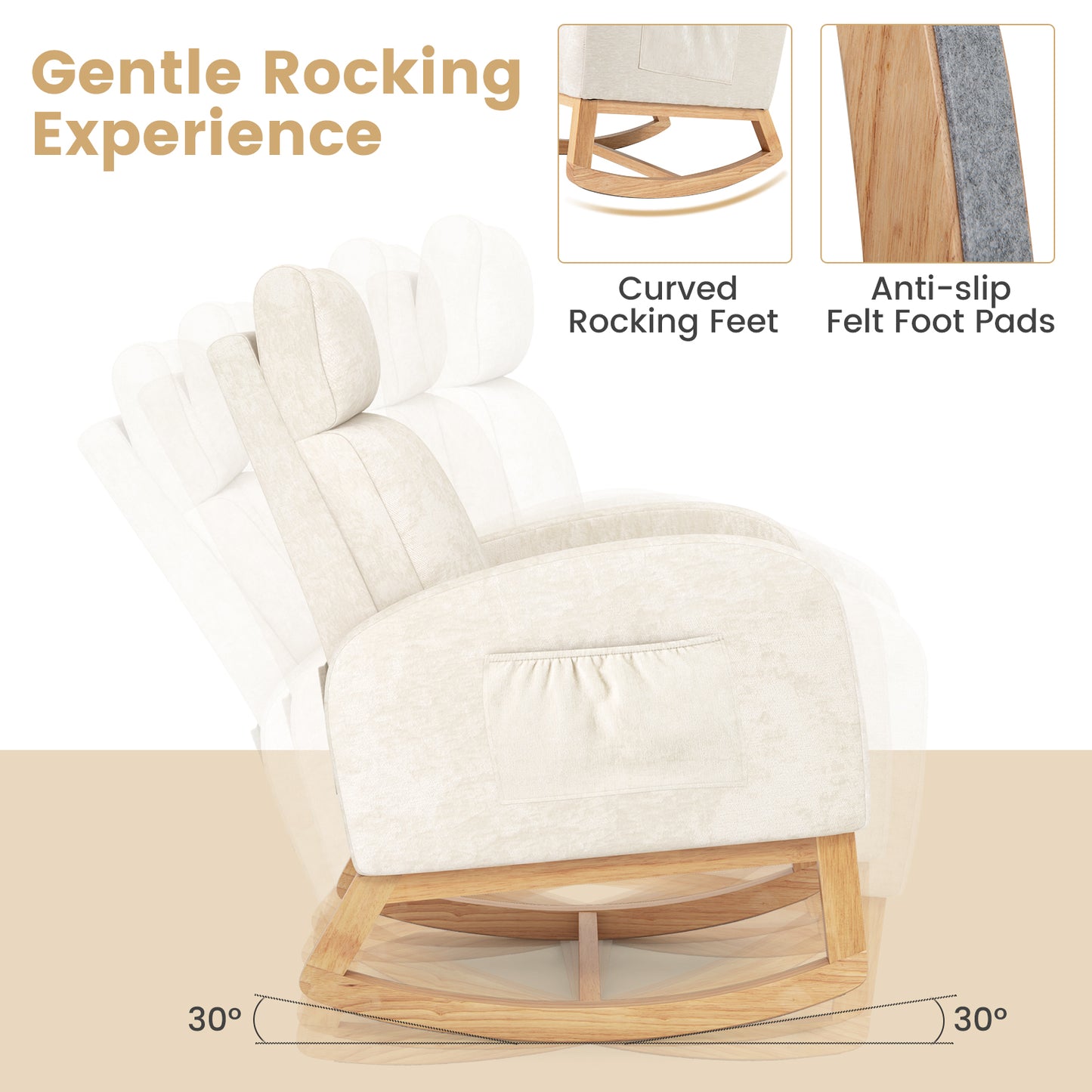 Upholstered Rocking Chair with Rubber Wood Frame