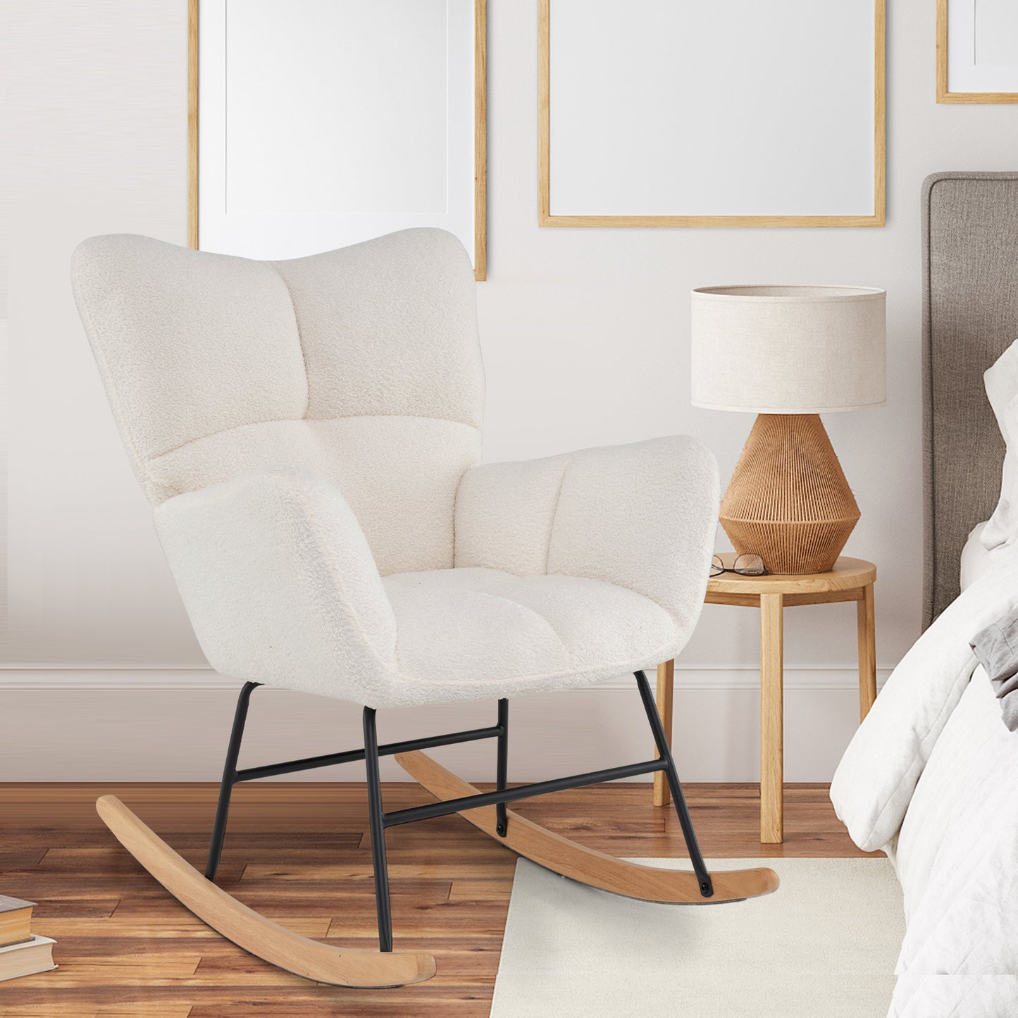 Nursery Rocking Chair with Teddy Fleece Upholstery - Beige
