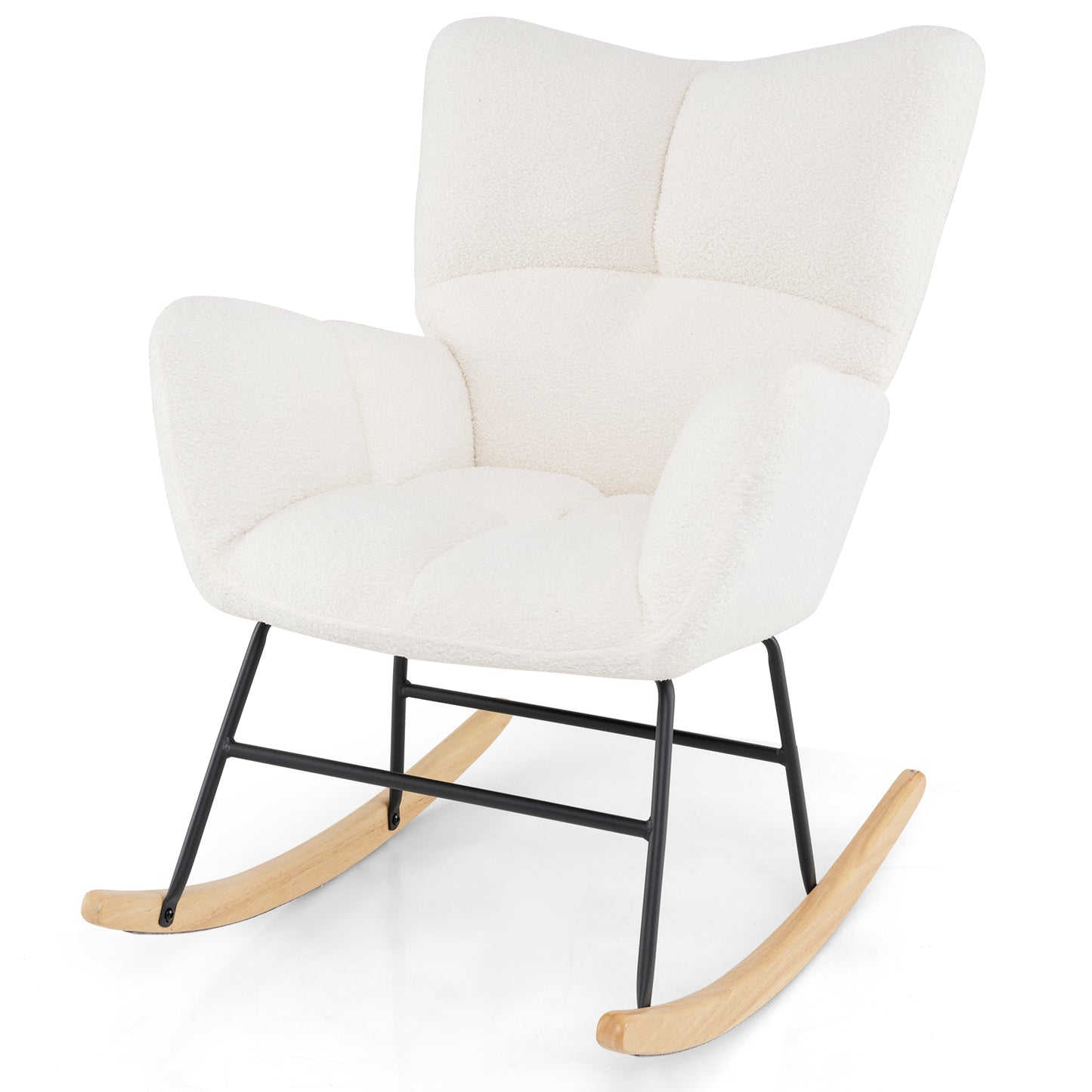Nursery Rocking Chair with Teddy Fleece Upholstery - Beige