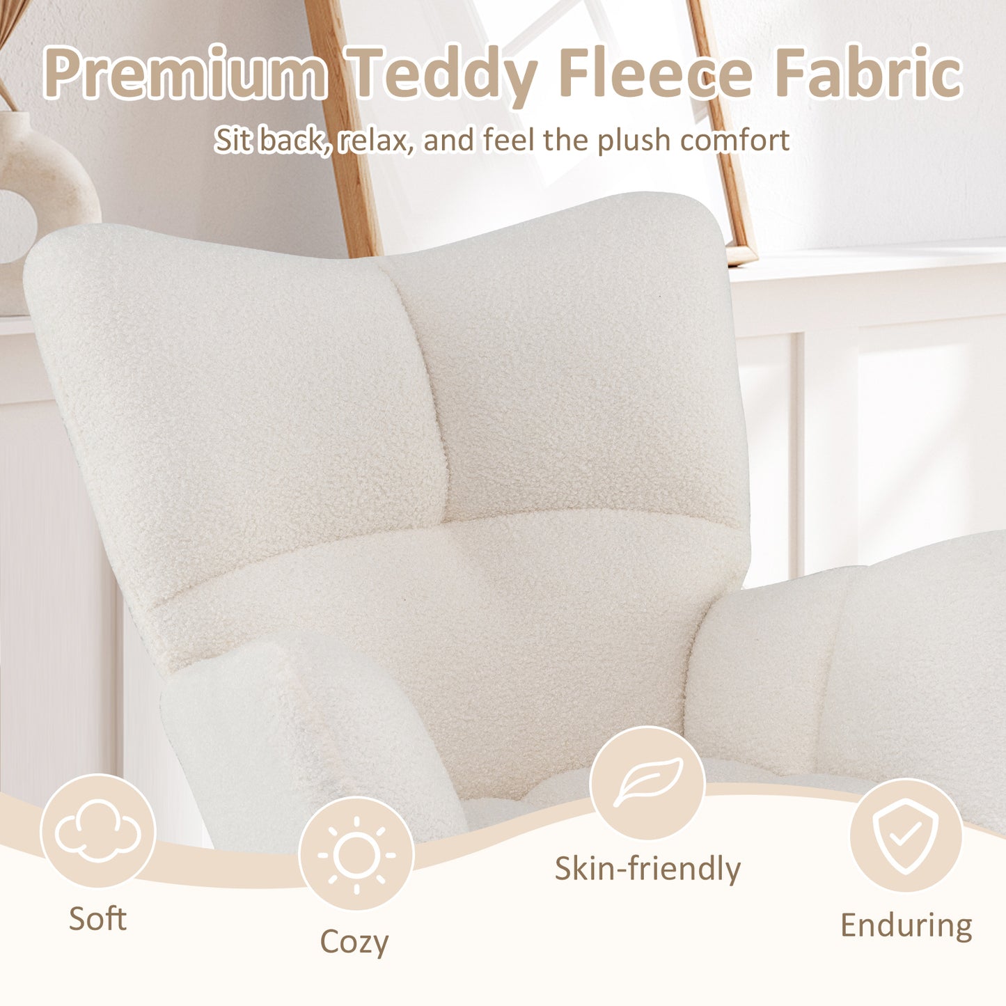 Nursery Rocking Chair with Teddy Fleece Upholstery - Beige