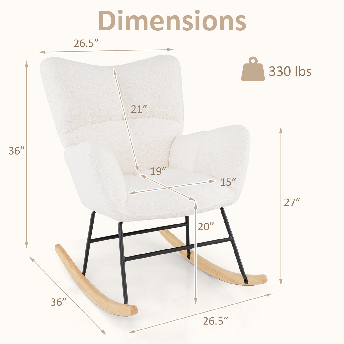 Nursery Rocking Chair with Teddy Fleece Upholstery - Beige