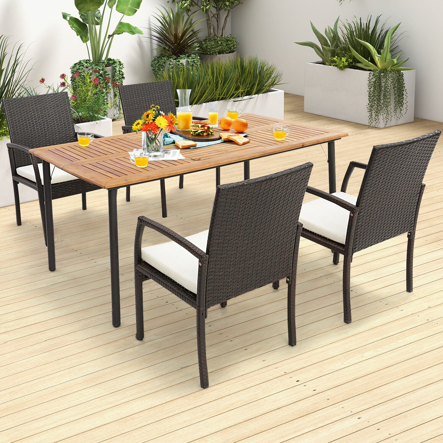 Patio Wicker Dining Armchairs Set with Cushions - Set of 2