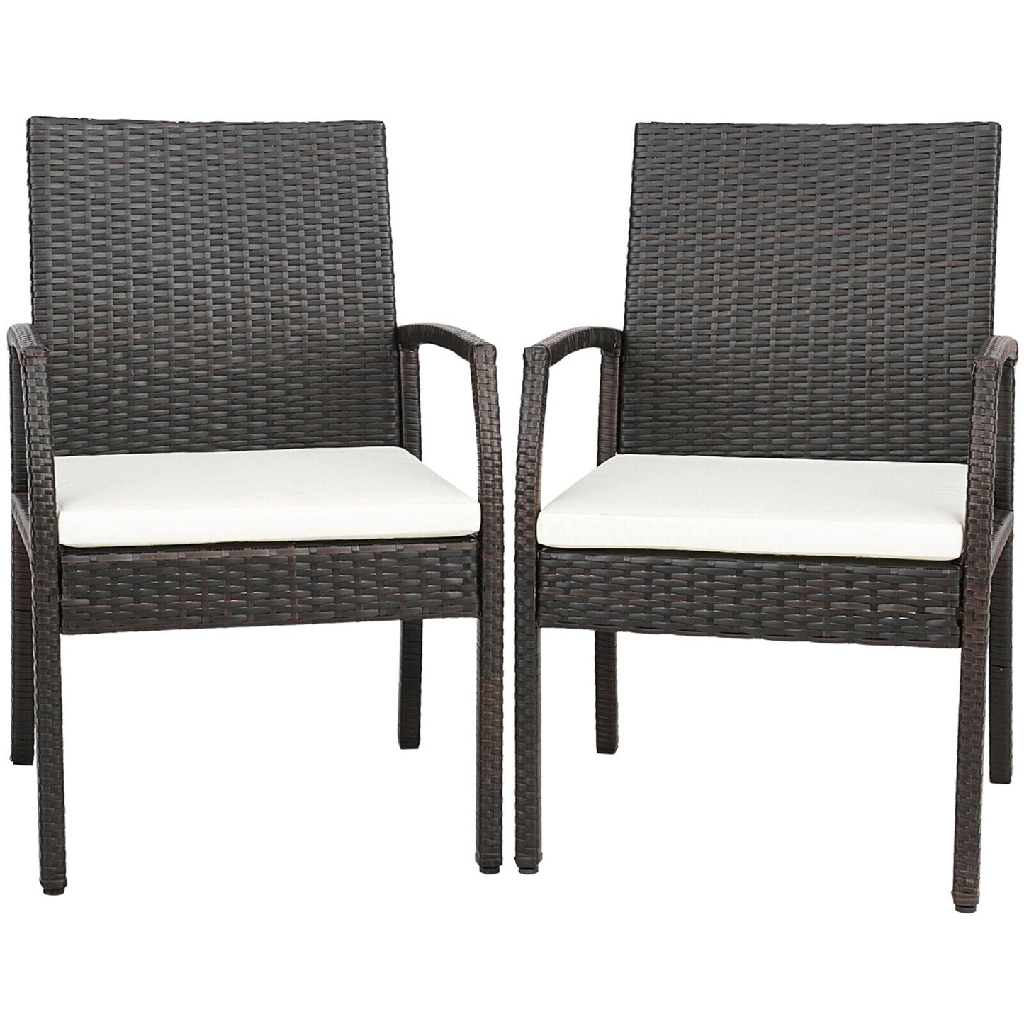 Patio Wicker Dining Armchairs Set with Cushions - Set of 2