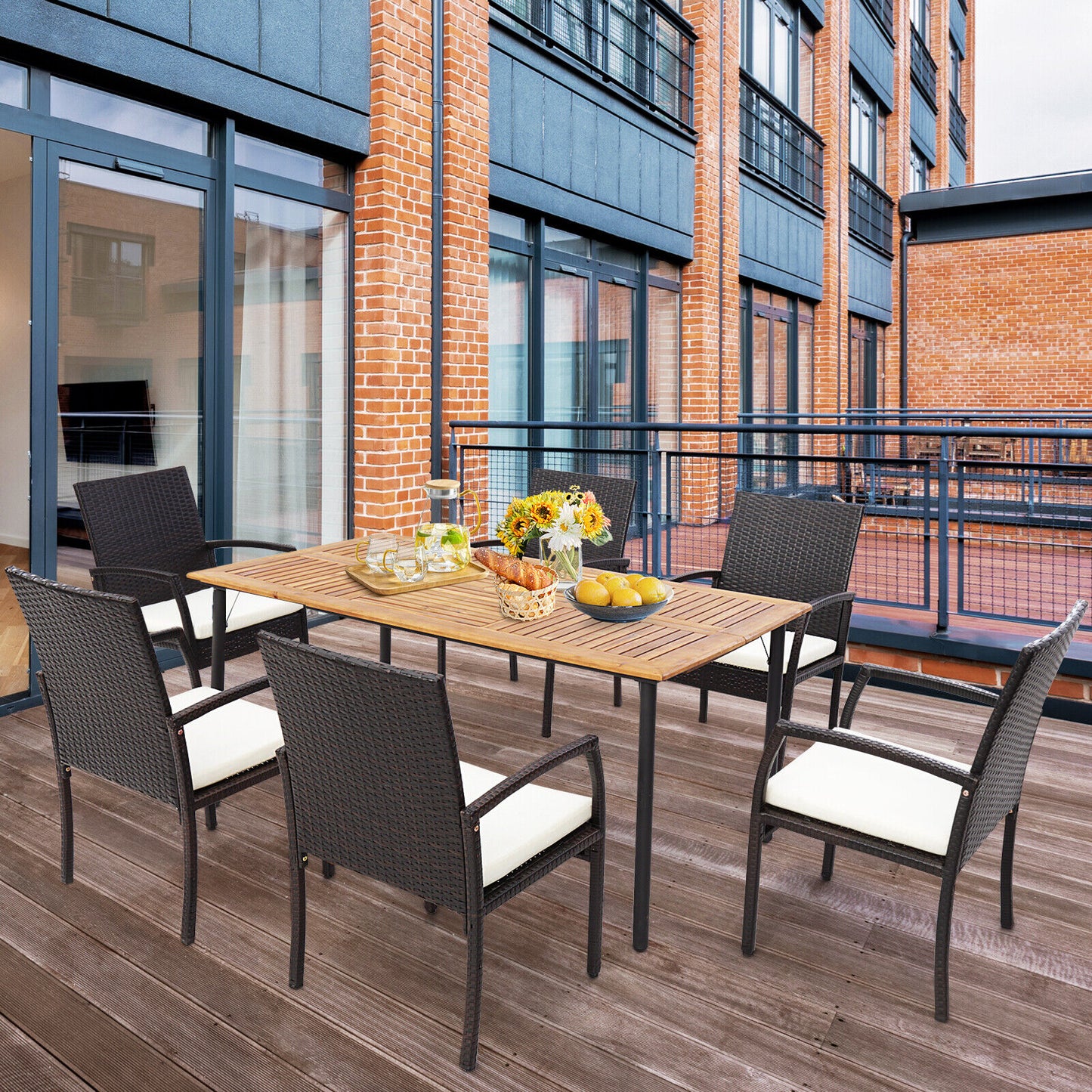 Patio Wicker Dining Armchairs Set with Cushions - Set of 2
