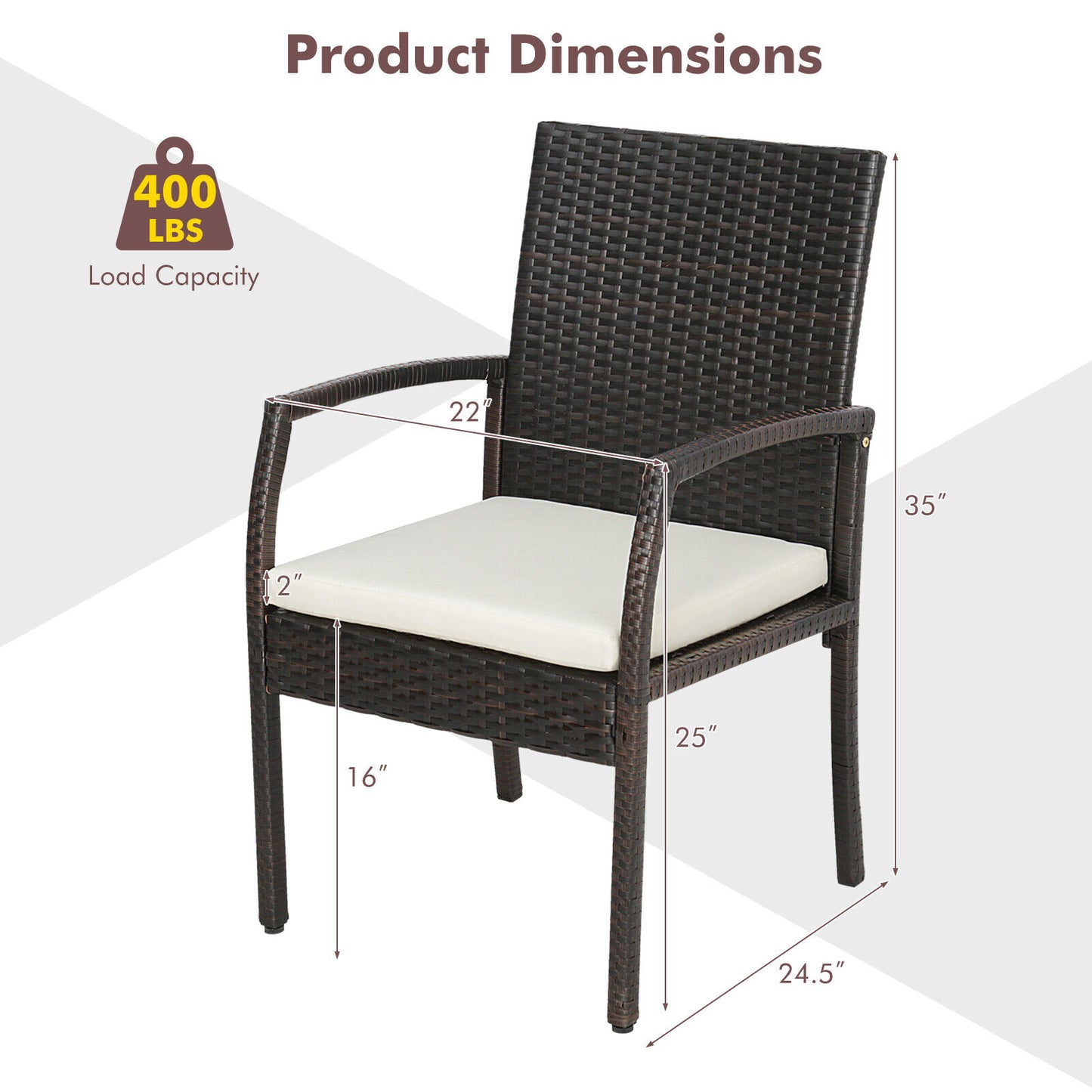 Patio Wicker Dining Armchairs Set with Cushions - Set of 2
