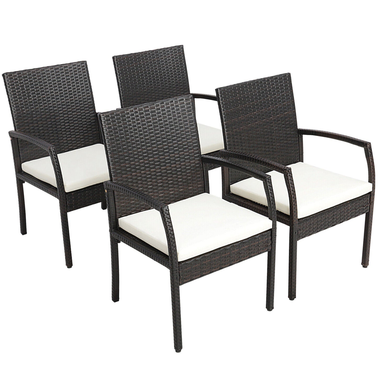 Patio Wicker Dining Armchairs Set of 4 with Cushions